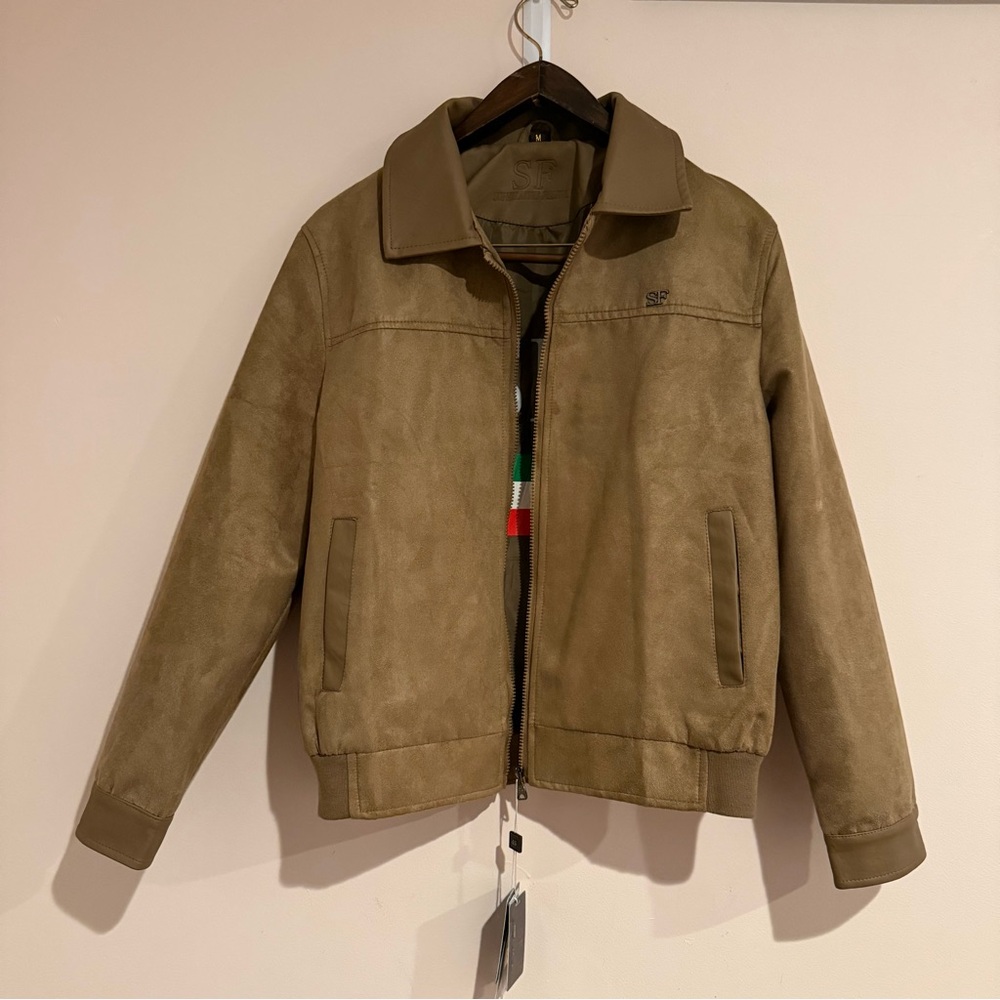 NWT Suede Style Bomber Jacket, Medium, Italian, Faux Leather, 1980's Euro Summer